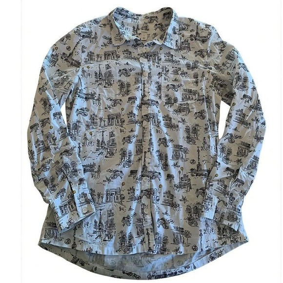 Caslon Tops - Caslon‎ Button Down Shirt Small White Paris Print Long Sleeve Cotton Travel